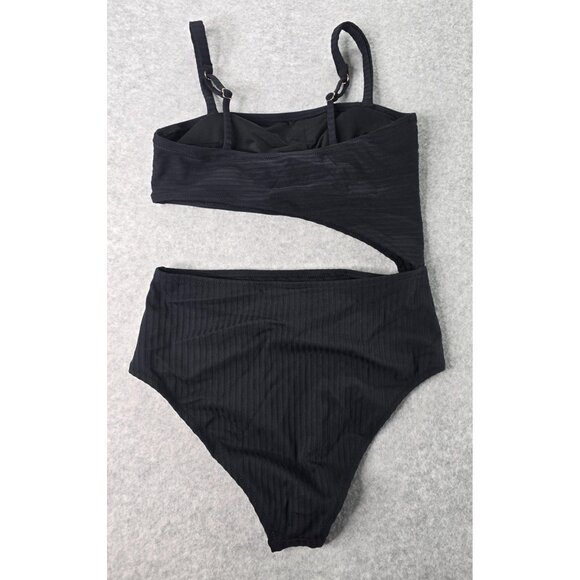 NWOT Shade & Shore Black Ribbed One-Piece Cut Out Swimsuit Size S - Picture 7 of 9